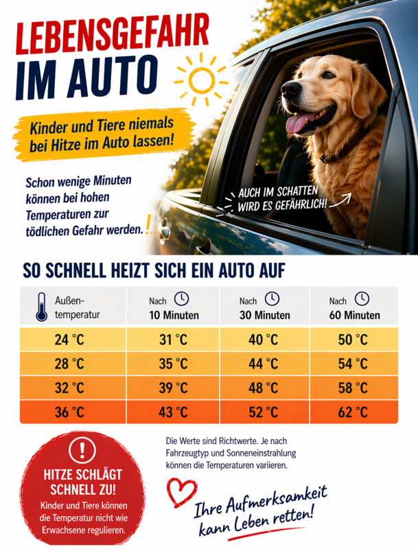 Hitzeschutz Gefahr im Auto